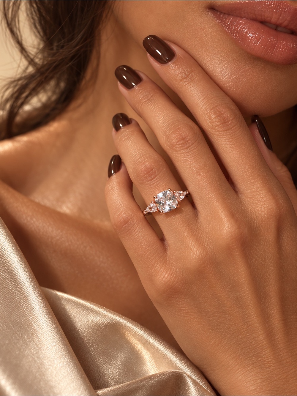 Rose Gold Pear-Cut Solitaire Ring with Side Stones - Women Jewelry